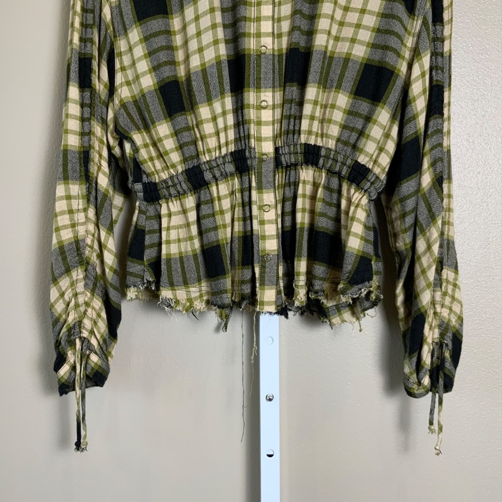 Free People We The Free Pacific Dawn Plaid Peplum Snap Buttonwdown - Picture 12 of 16